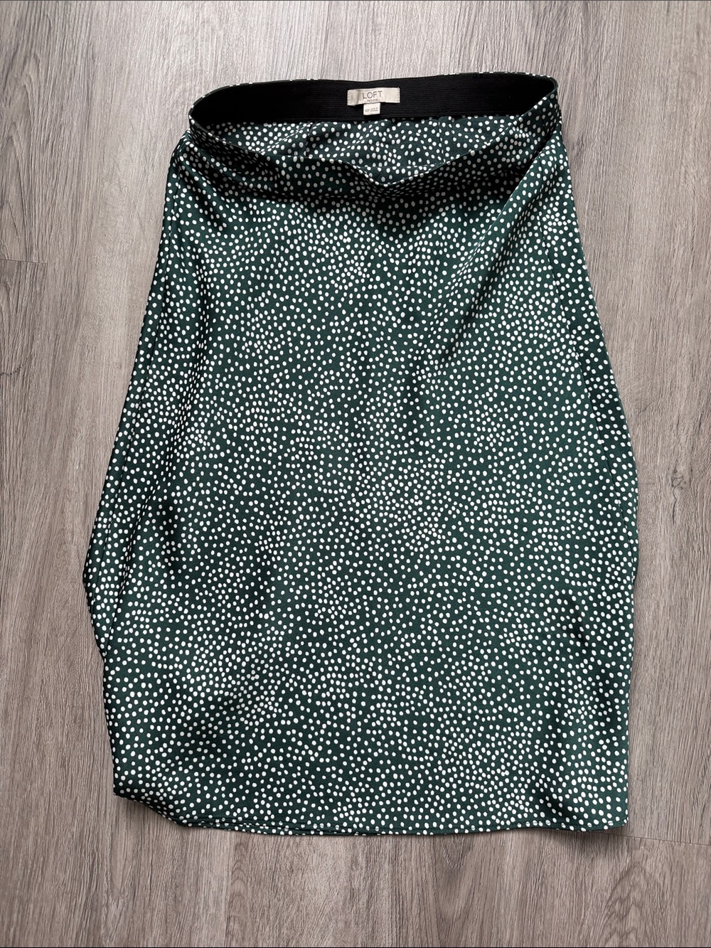 LOFT Silk Green and White Dot Midi Pencil Skirt